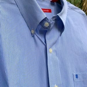 Perfect IZOD Royal Blue and White Pinstriped Oxford Shirt Men's XL